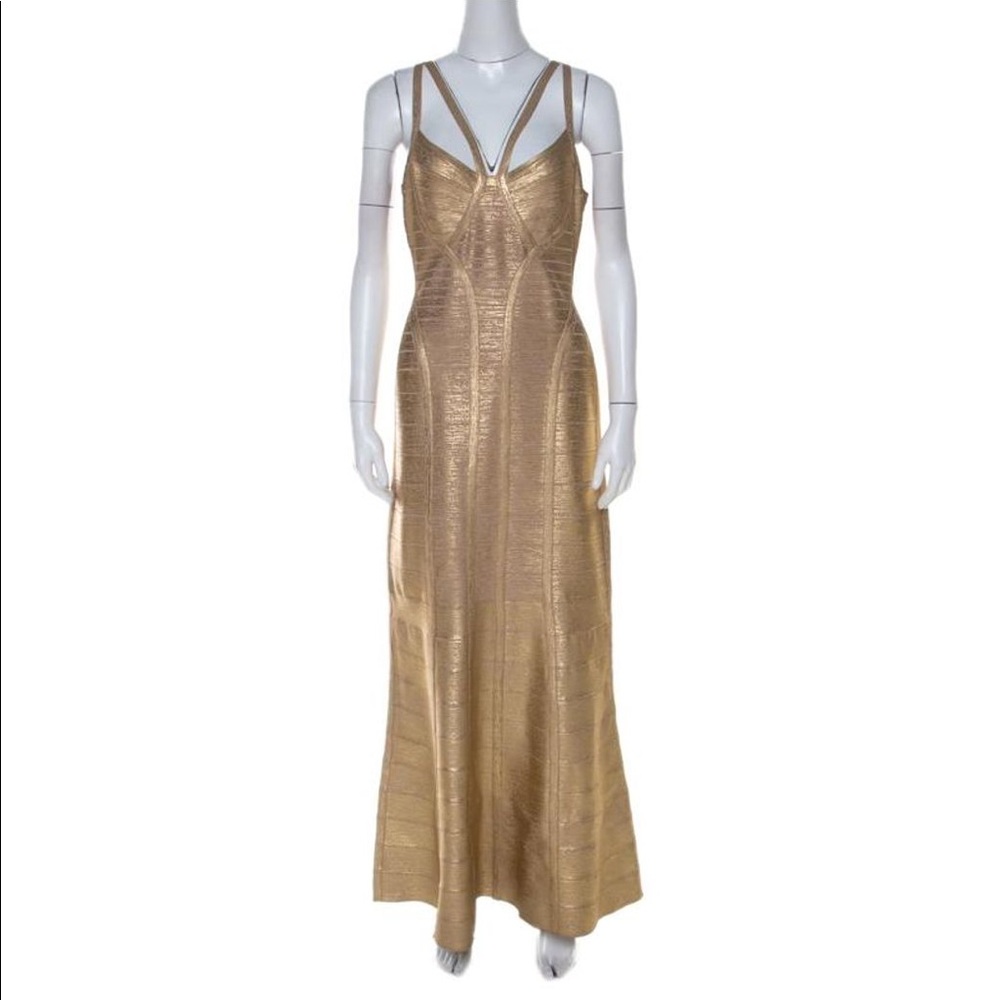 Herve Leger Gold Brushed Effect Bandage